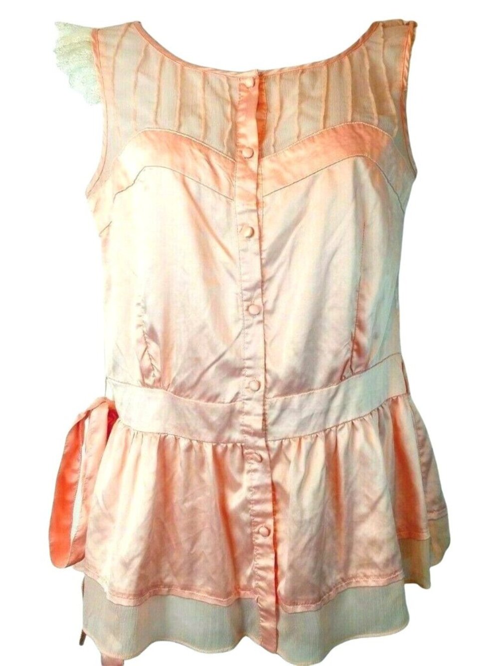 Moon Peplum Satin Top Soft Girl Dainty Coquette Peachy Pink Delicate Lace Sleeve